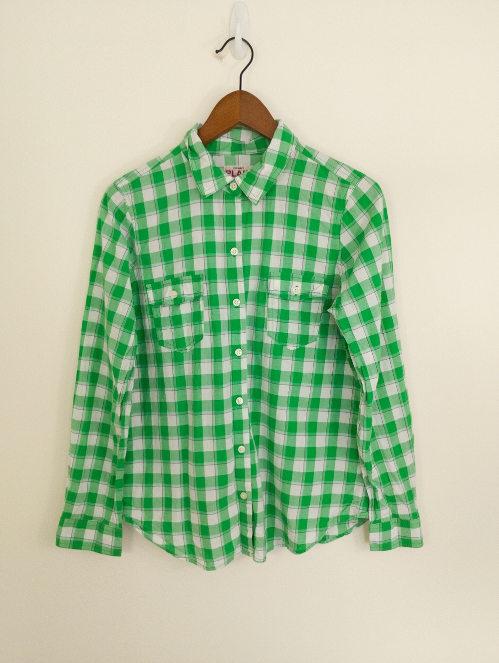 Old Navy Green and White Plaid Button-Down Shirt